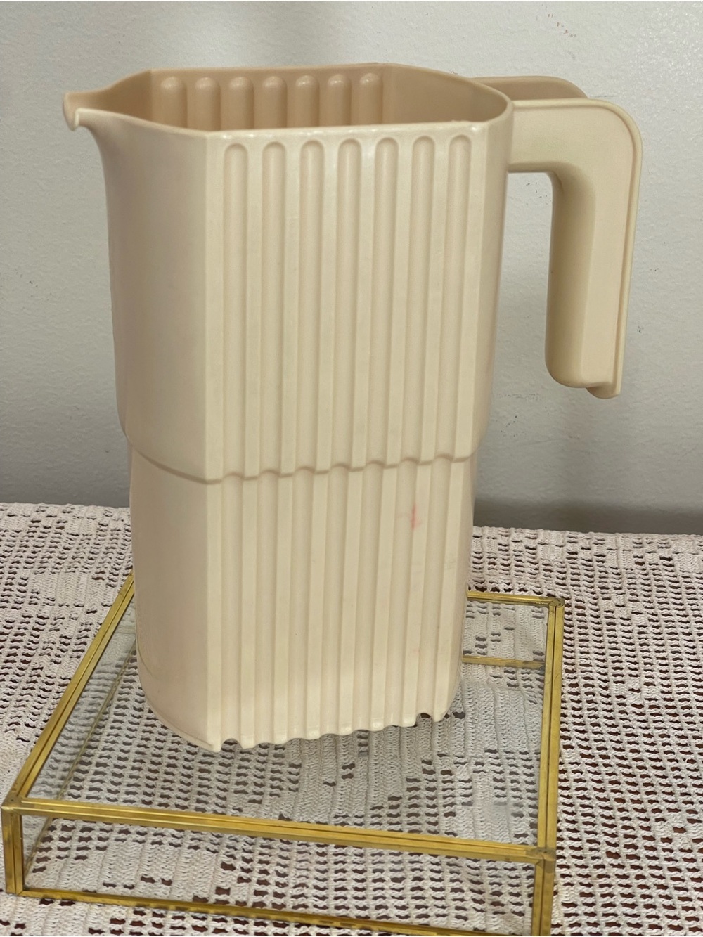 Cream Plastic Pitcher with Handle - Ideal for Home Kitchen